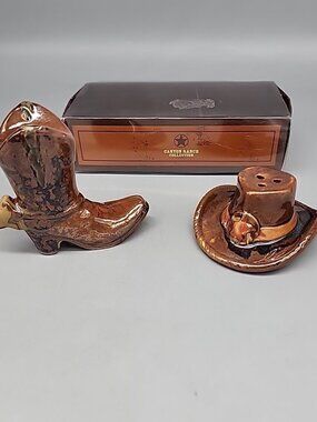 Vintage Canyon Ranch Pottery Stoneware COWBOY BOOT & HAT Salt Pepper Shakers